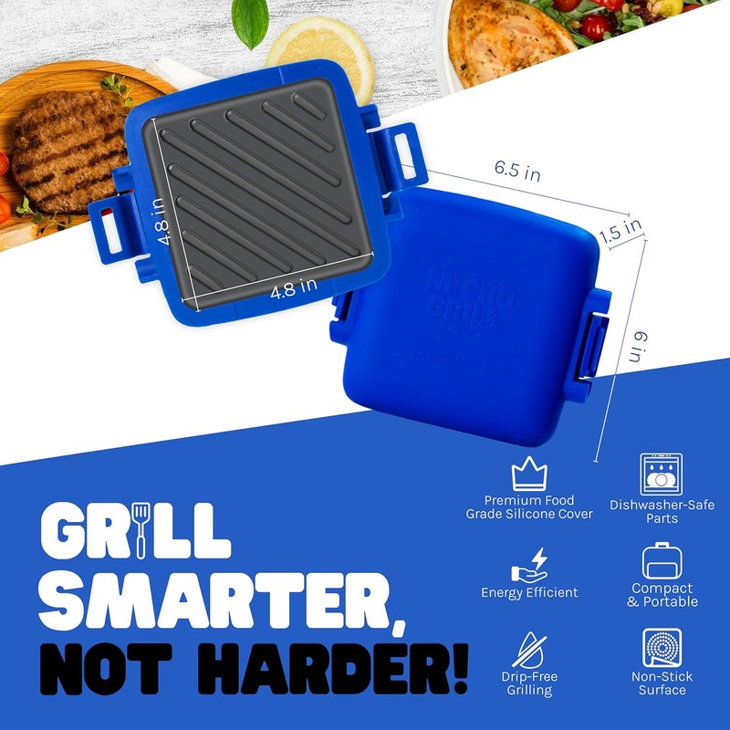 Micro Grill صانع التوست، شواية ميكروويف، محمصة ساندويتش، جبنة مشوية في 3 دقائق، مقرمشة، مكبس بانيني، آمنة للغسل في غسالة الصحون، للمكتب، المنزل، السفر وسكن الطلاب (أزرق) - Image 5